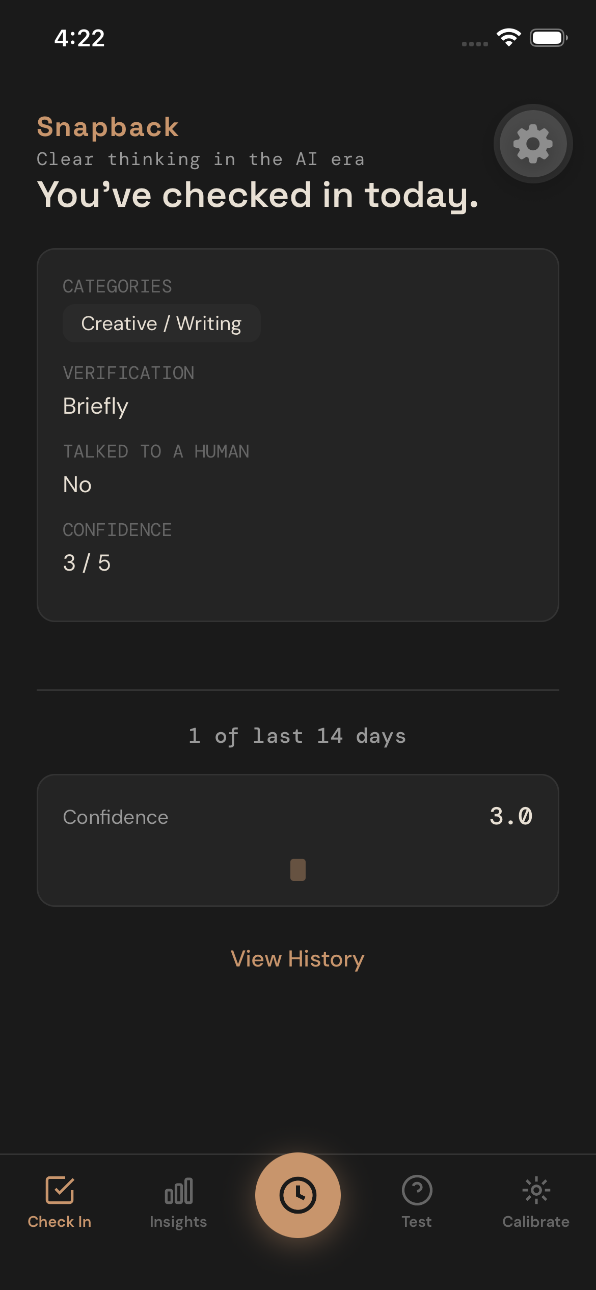Snapback Check-in screen