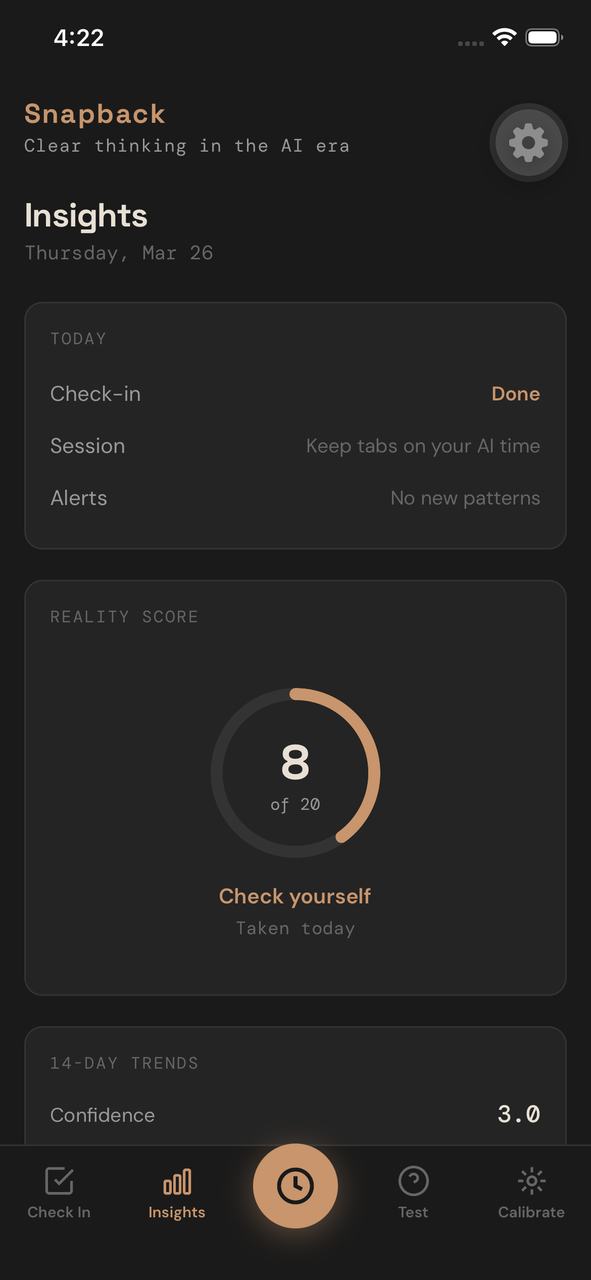 Snapback Insights screen