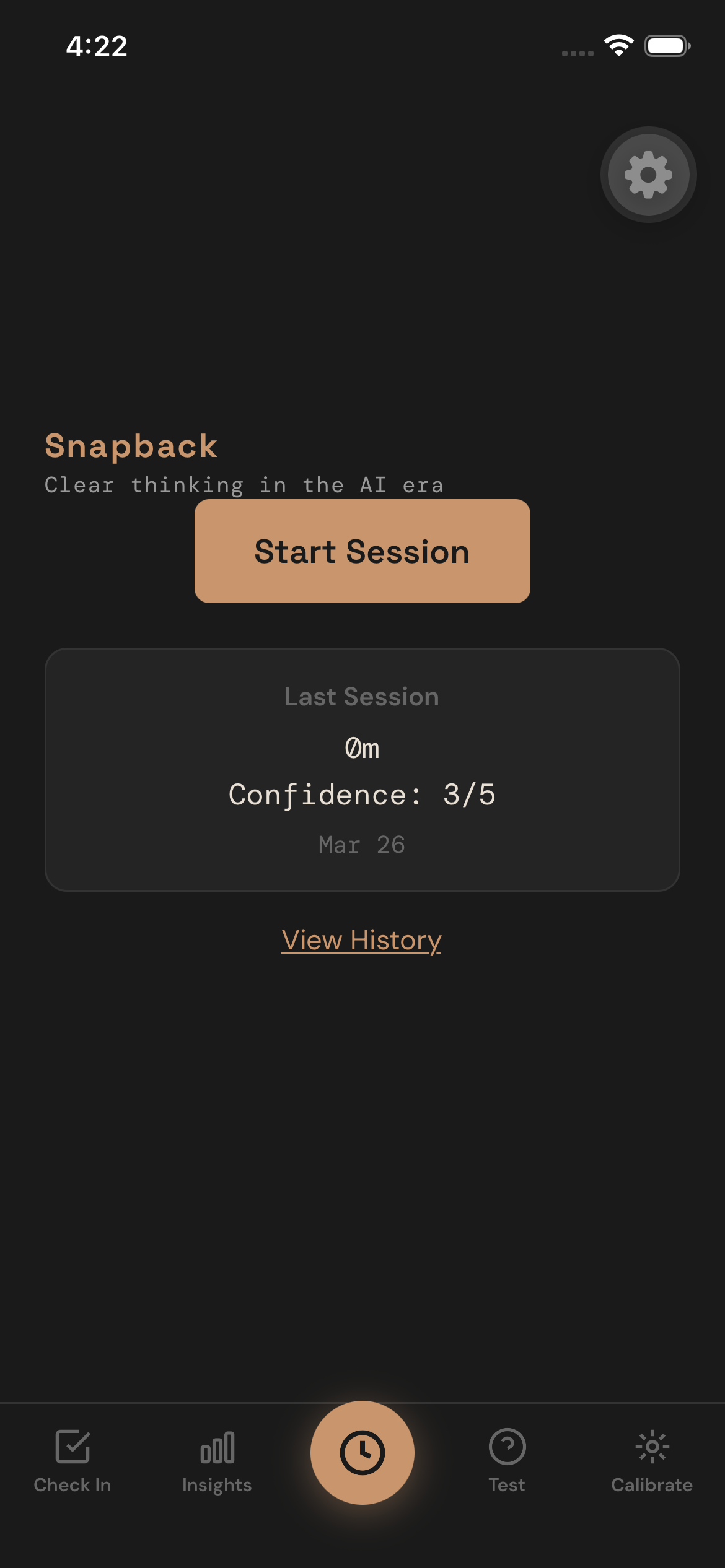 Snapback Session screen